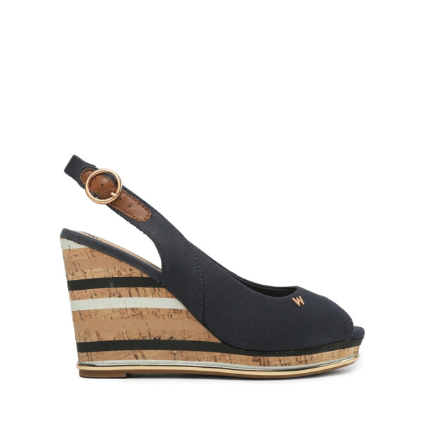 Sandali Con Zeppa Donna Mustang 1387-802 - Blu, Con Cinghie Incrociate E Fibbia Regolabile